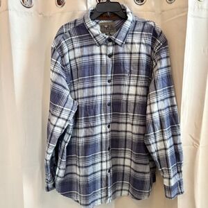 Bone Collector Men 2XL Western Blue Plaid Flannel Button Up Shirt Workwear 19871